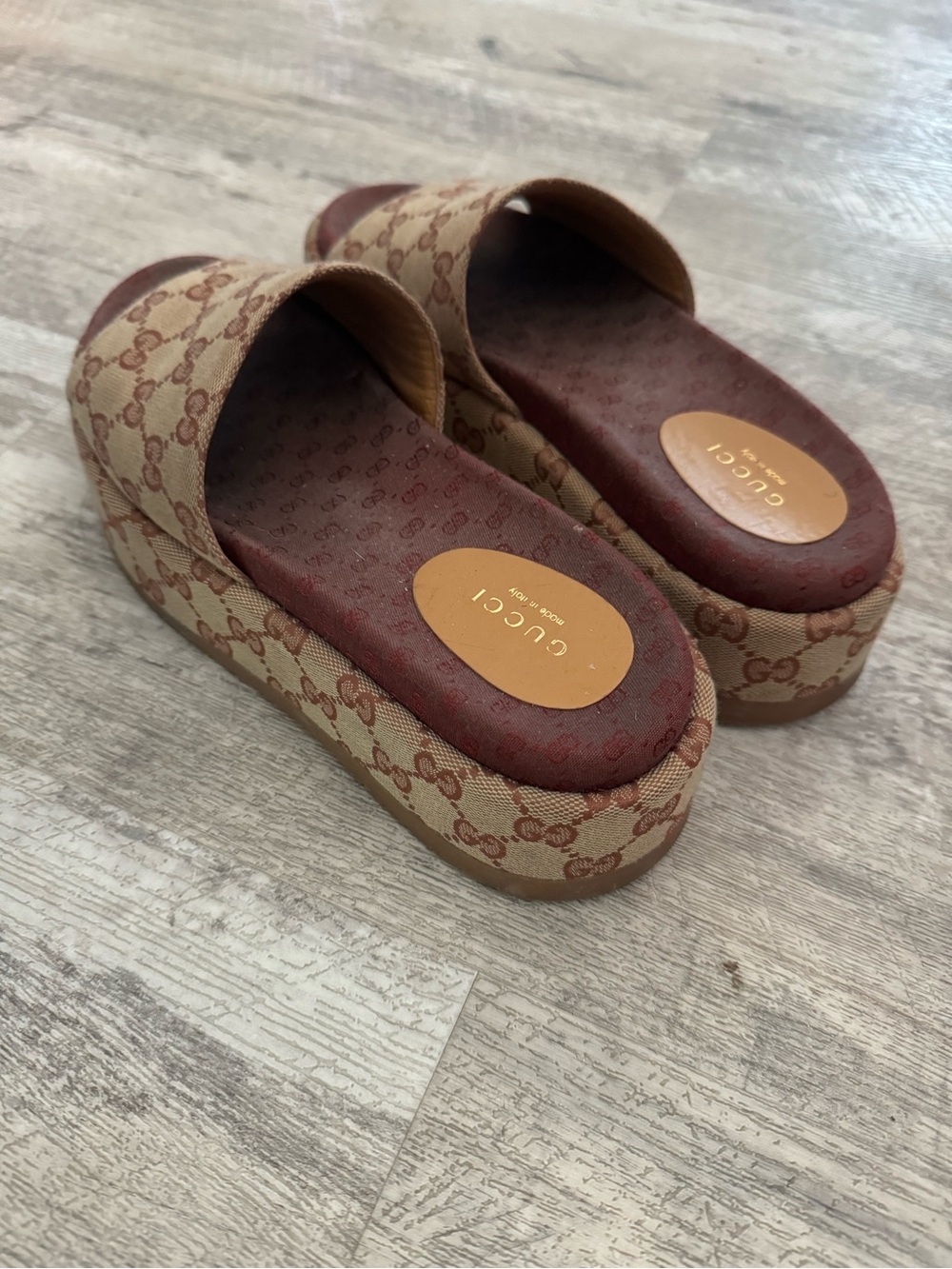 Gucci Brown and Beige GG Canvas Slide Sandals - Picture 2 of 4